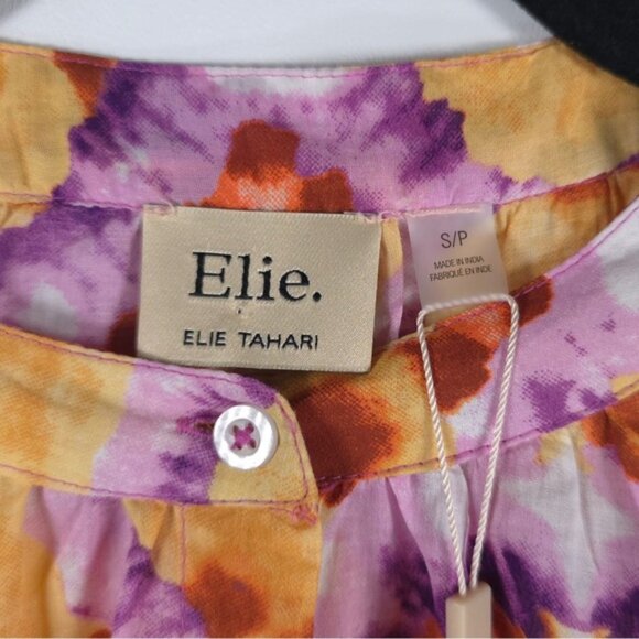 NWT ELIE. ELIE TAHARI Abstract Print Button Up Collarless Shirt ЕН422033 SMALL - Picture 3 of 10